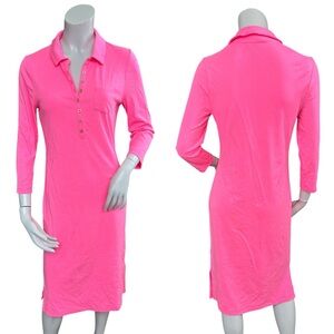 Lilly Pulitzer “Reema” Bright Roxie Pink 3/4 Sleeve Collared Midi Dress Medium